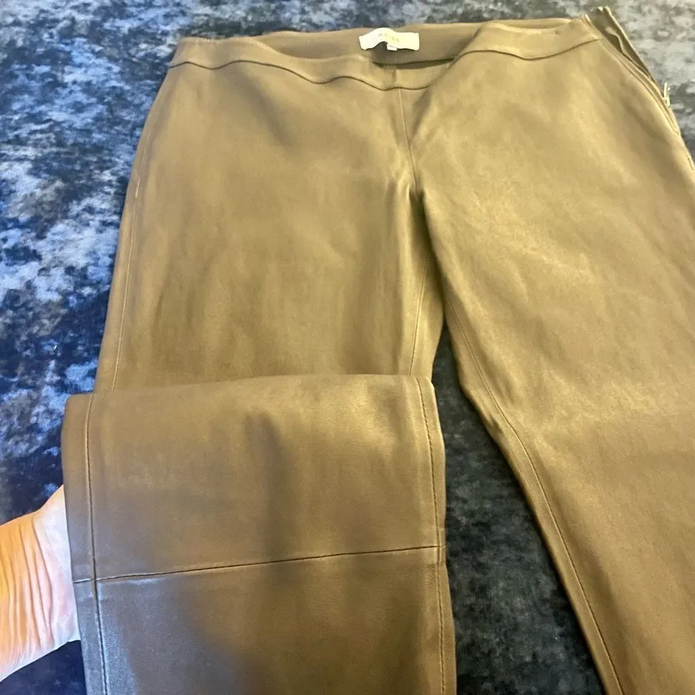 REISS Margot Leather Trouser Khaki brown pants size-zip (size 10)